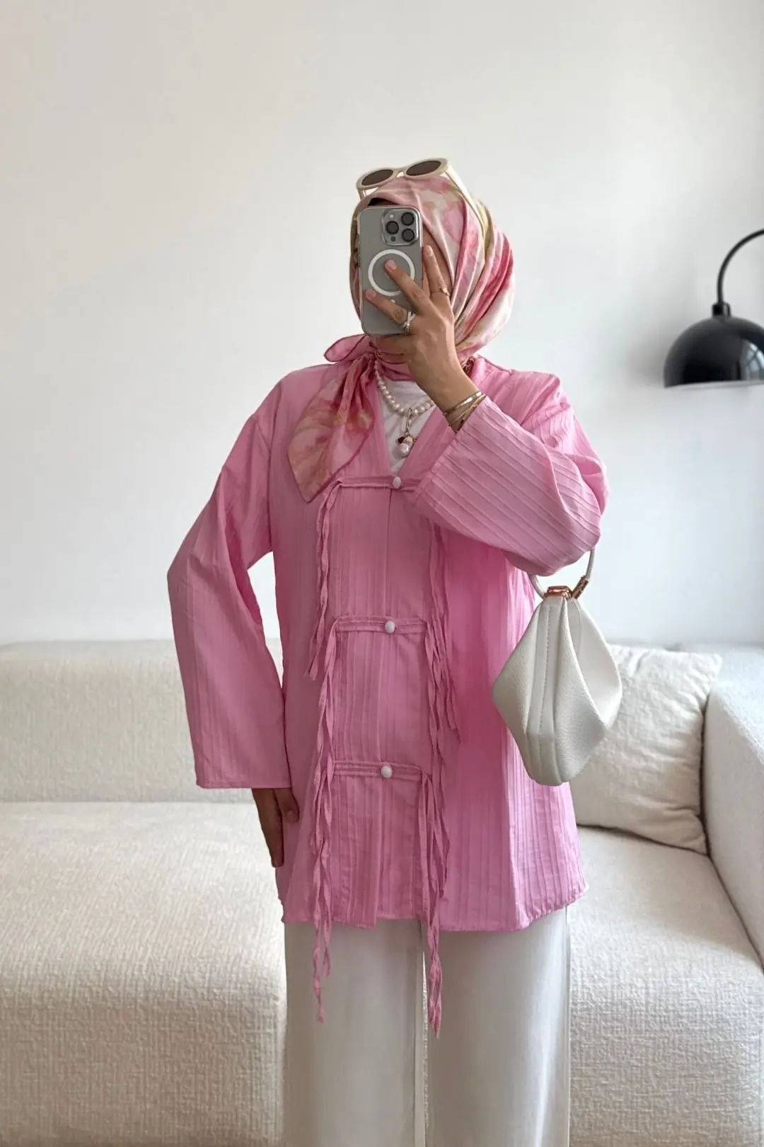 TOKYO ÖNÜ BİYE DİKİŞLİ KİMONO - PEMBE
