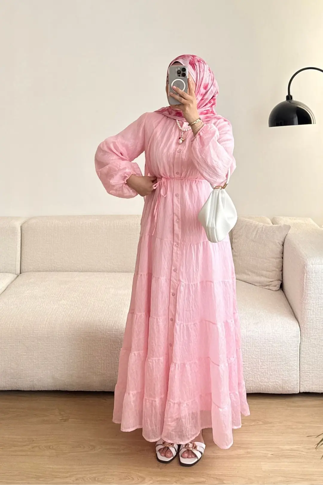 PURE ŞİFON ELBİSE - PEMBE