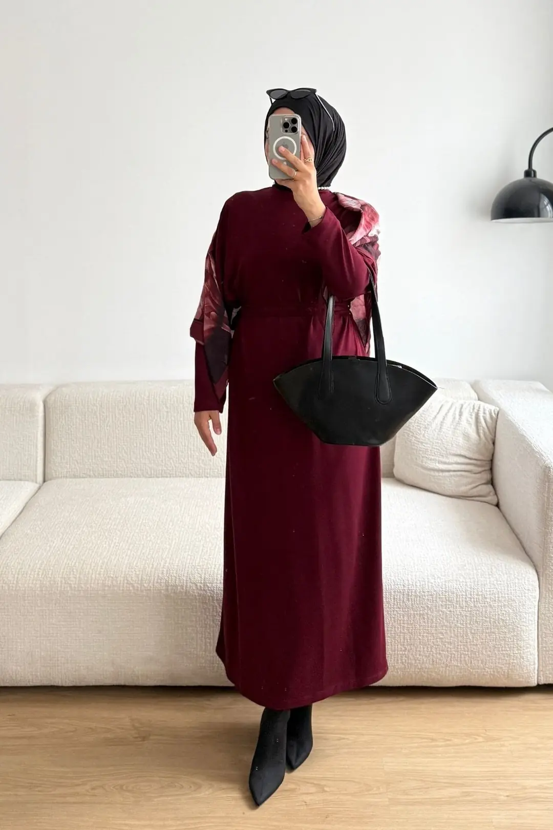 342 KUŞAKLI ELBİSE - BORDO