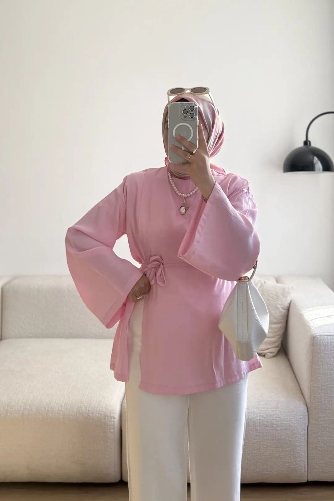 SARA TEK YANI PİLE DETAYLI TUNİK - PEMBE