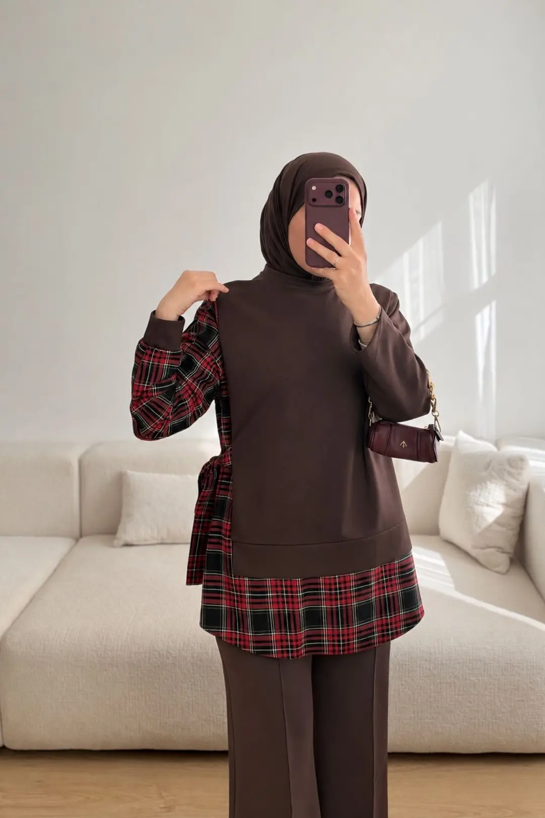 6196 EKOSE DETAYLI BAĞLAMALI SWEATSHIRT - KAHVE