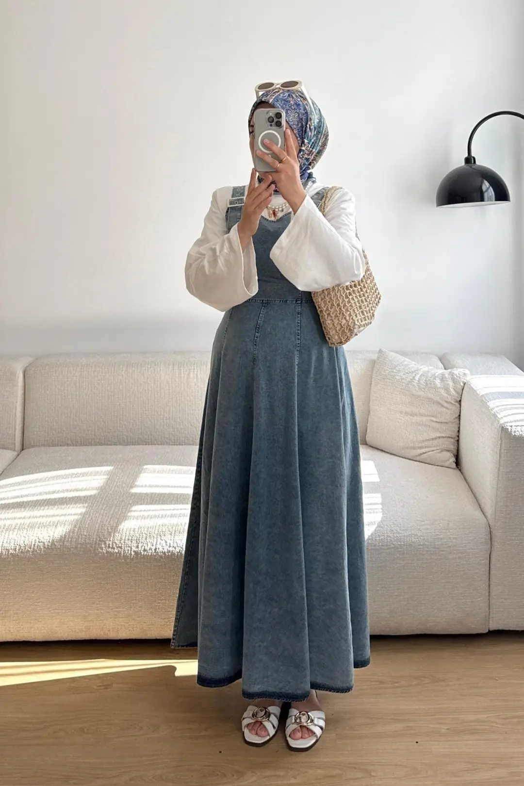 DENİM KUŞ GÖZÜ ASKILI JİLE - MAVİ