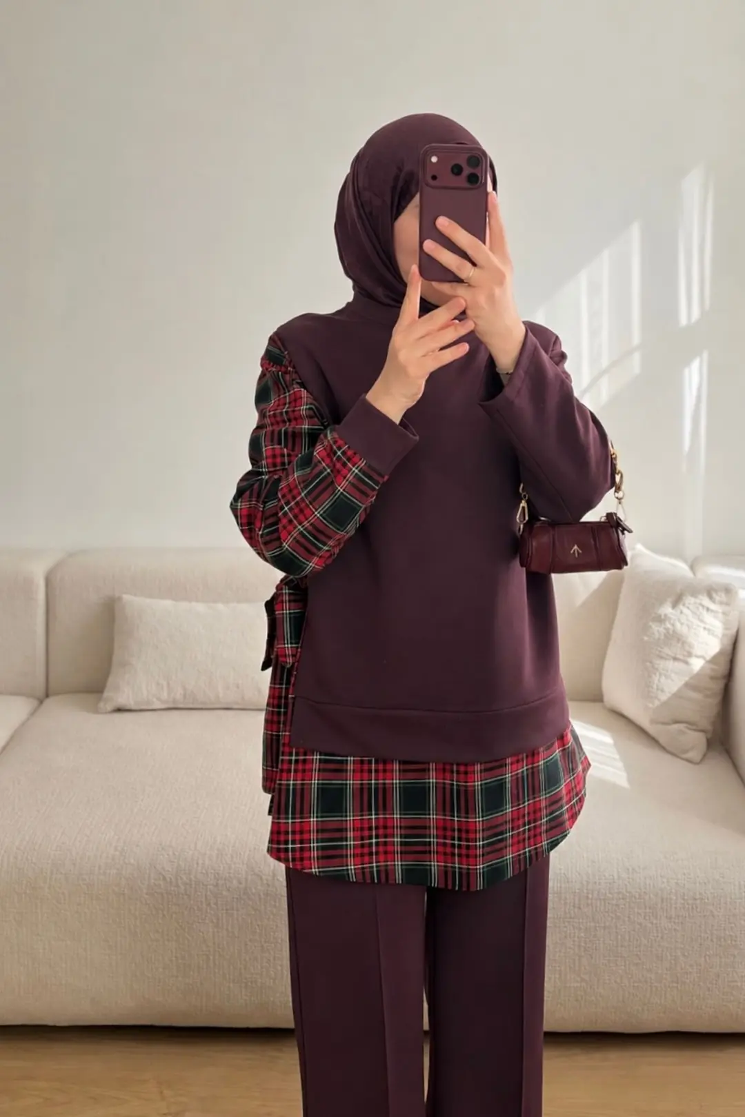 6196 EKOSE DETAYLI BAĞLAMALI SWEATSHIRT - Mürdüm