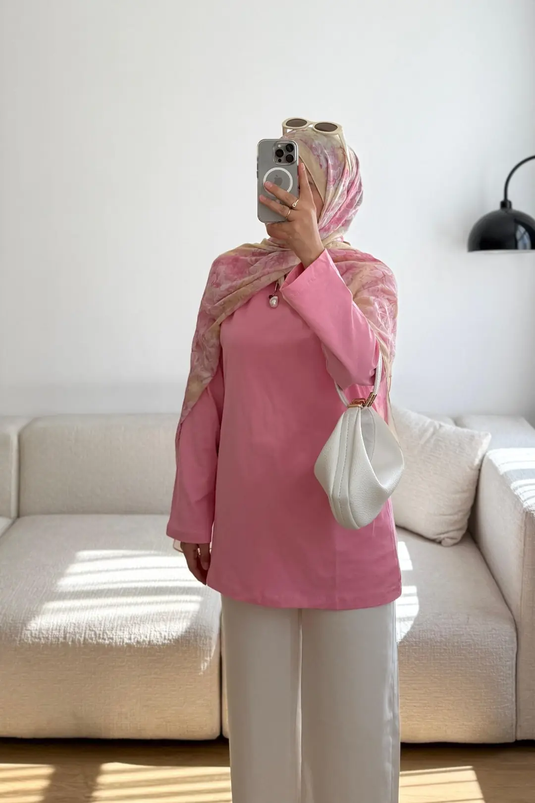 UZUN KOLLU PAMUKLU UZUN T-SHİRT - PEMBE