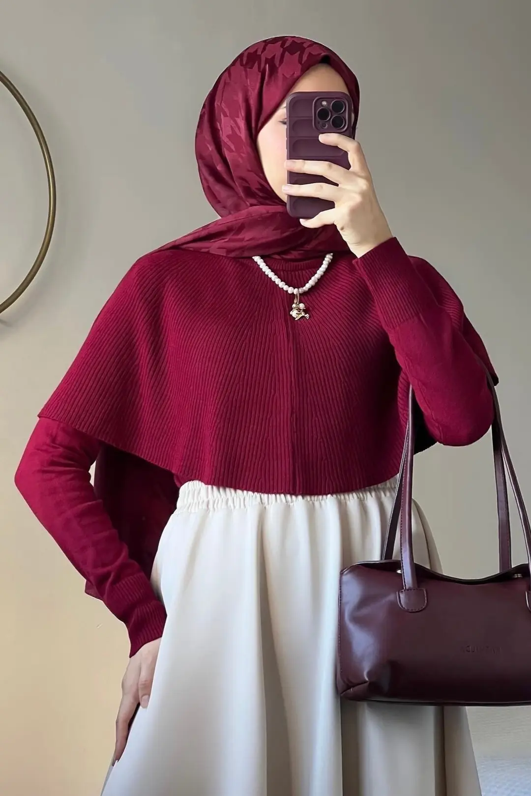 PELERİN DETAYLI TRİKO KAZAK - BORDO