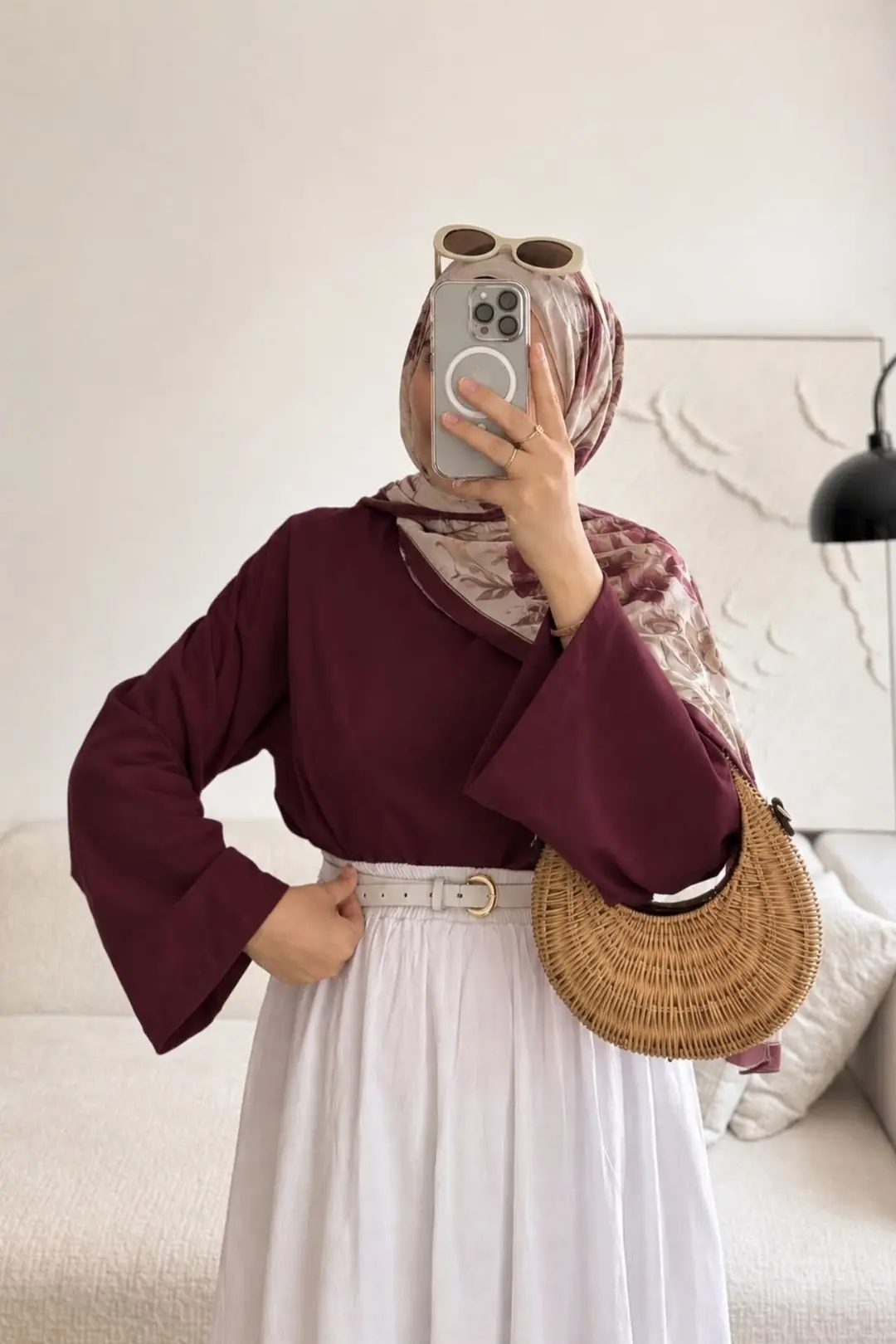 PAMUKLU UZUN KOLLU T-SHİRT - BORDO