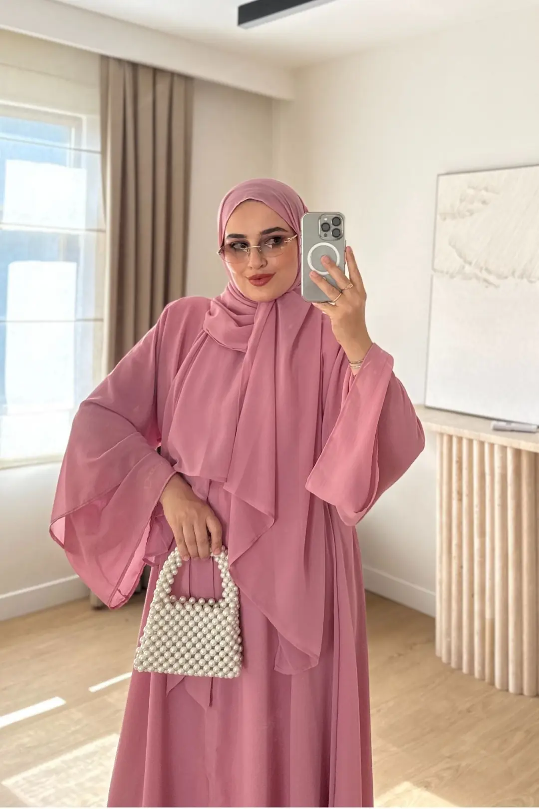 ŞİFON ABAYA - PEMBE