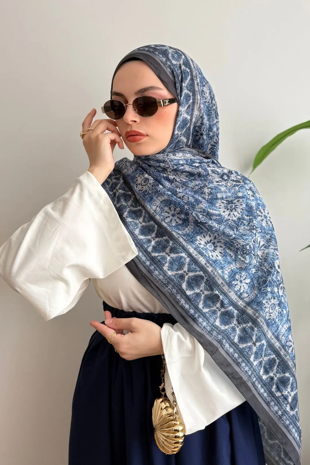 LACİVERT ETNİK DESENLİ ŞAL 118 - LACİVERT