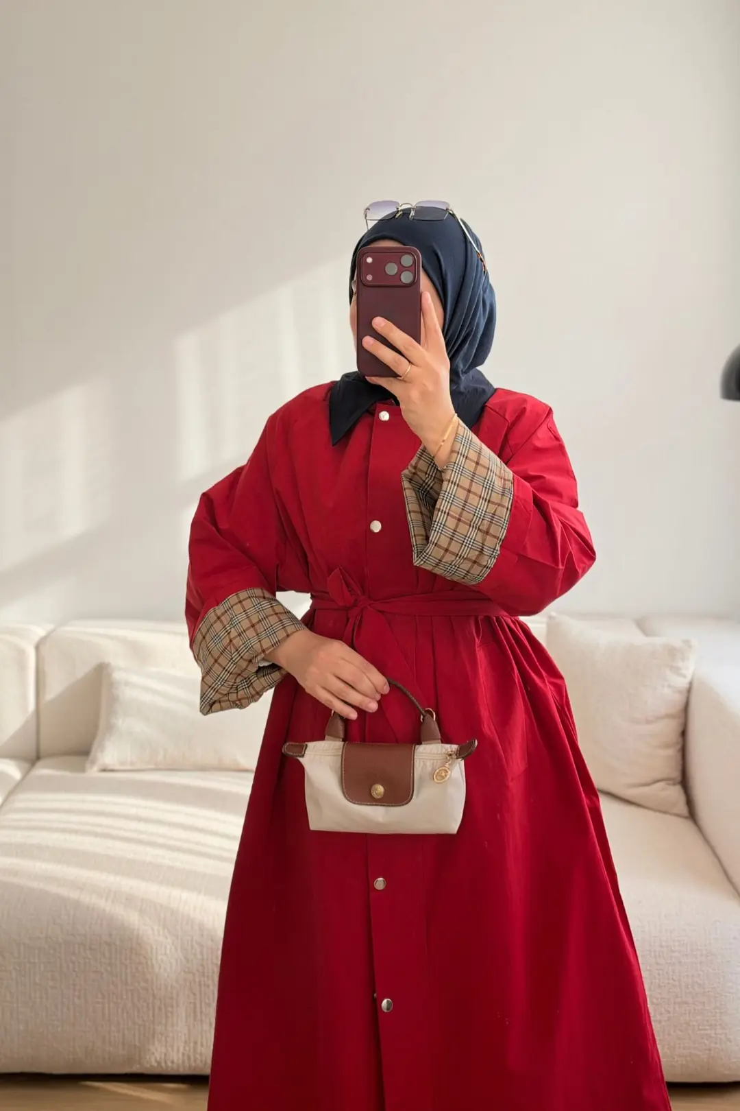 62613 KEMERLİ ASTARLI TRENÇKOT - KIRMIZI