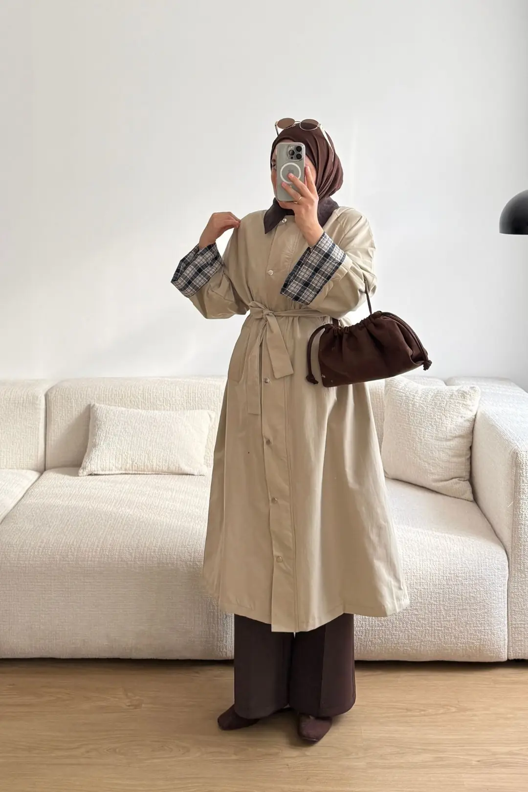 62613 KEMERLİ ASTARLI TRENÇKOT - BEJ