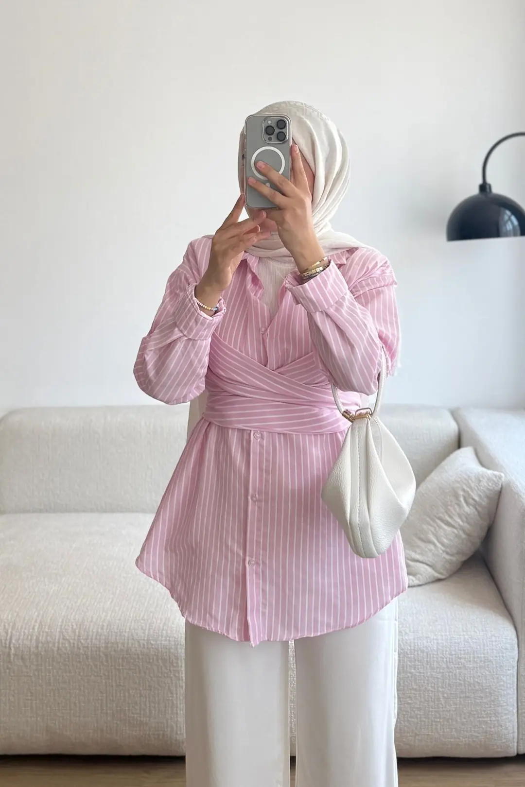 MARJIN ÇİZGİLİ BAĞLAMALI GÖMLEK - PEMBE