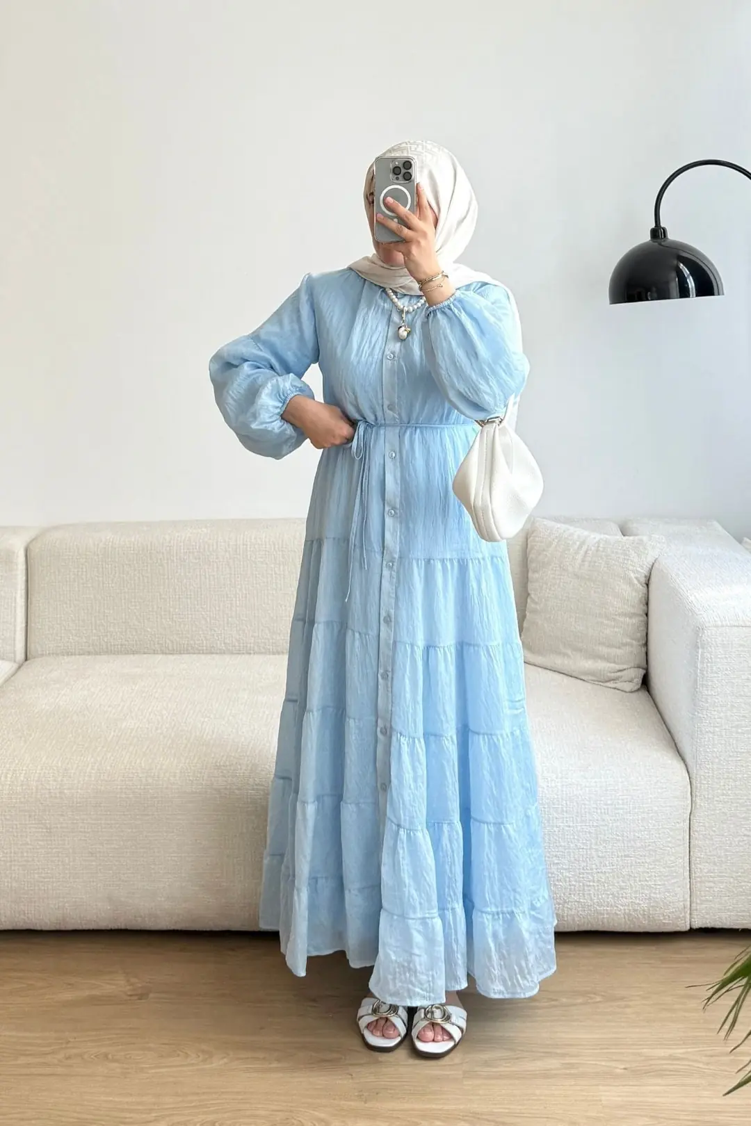 PURE ŞİFON ELBİSE - MAVİ
