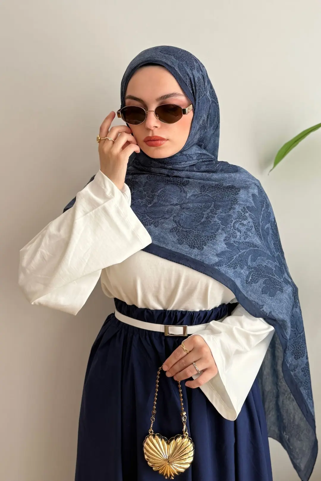 LACİVERT DANTEL DESENLİ ŞAL 127 - LACİVERT
