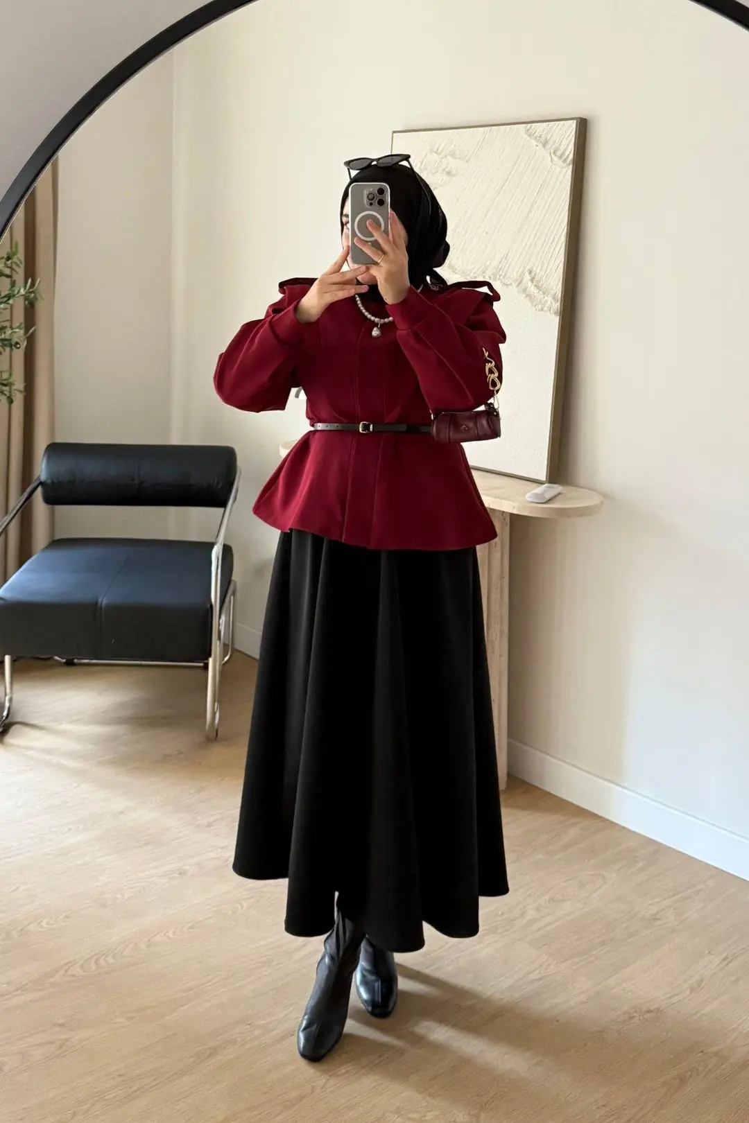 VATKALI KEMERLİ CEKET - BORDO
