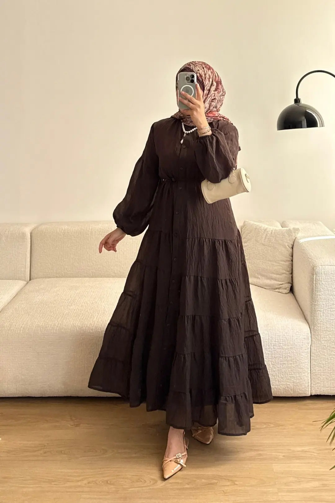 PURE ŞİFON ELBİSE - KAHVE