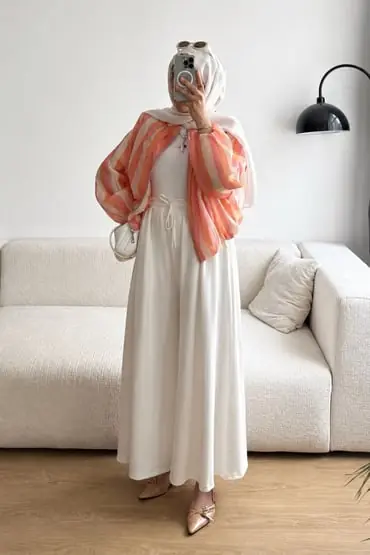 BELİ LASTİKLİ ETEKLİ PANTOLON 3366 - BEYAZ