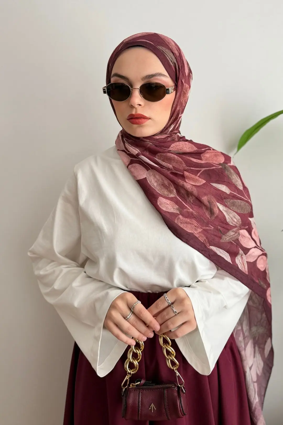 BORDO YAPRAK DESEN ŞAL 114 - BORDO