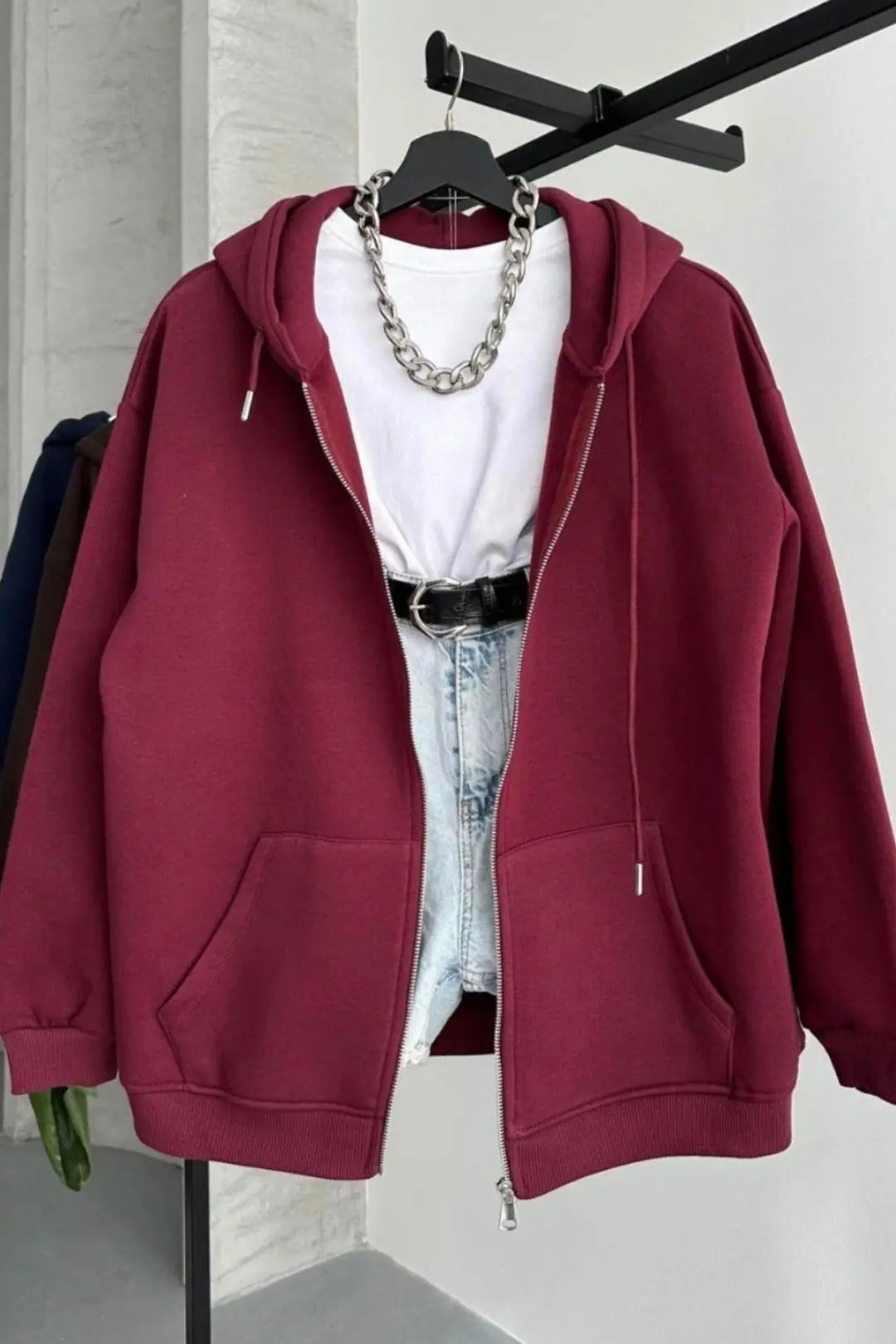 ŞARDONLU KAPÜŞONLU HIRKA - BORDO