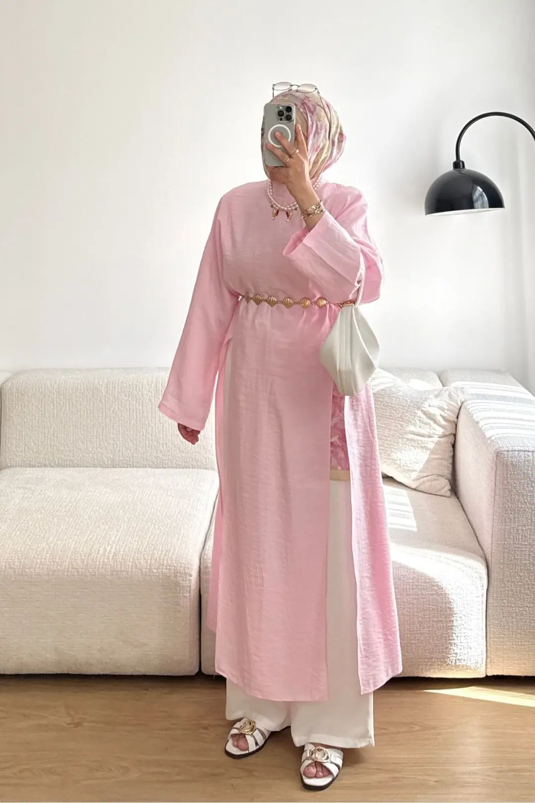 YANDAN YIRTMAÇLI UZUN TUNİK - PEMBE