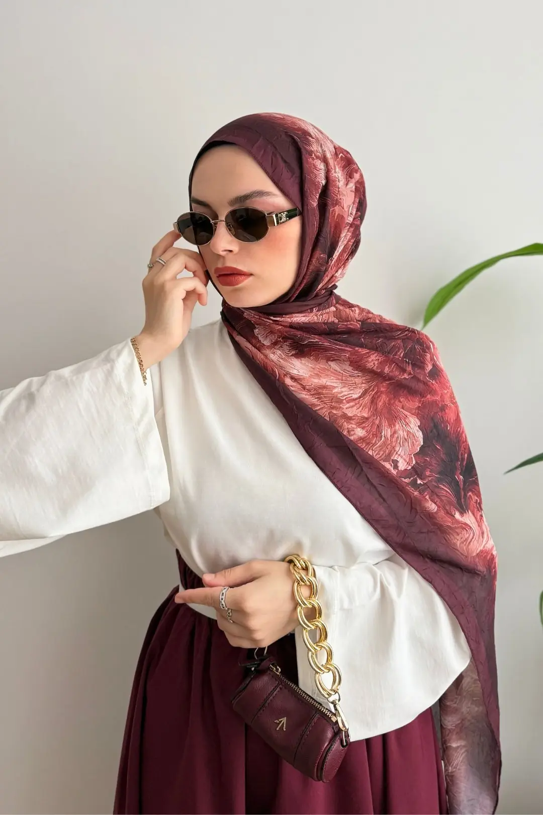 BORDO DESENLİ ŞAL 112 - BORDO