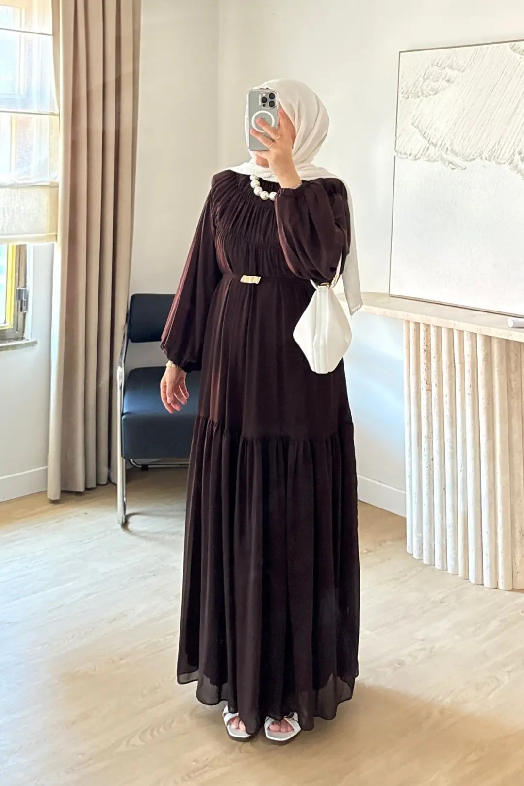 POLY ŞİFON ELBİSE - ACI KAHVE