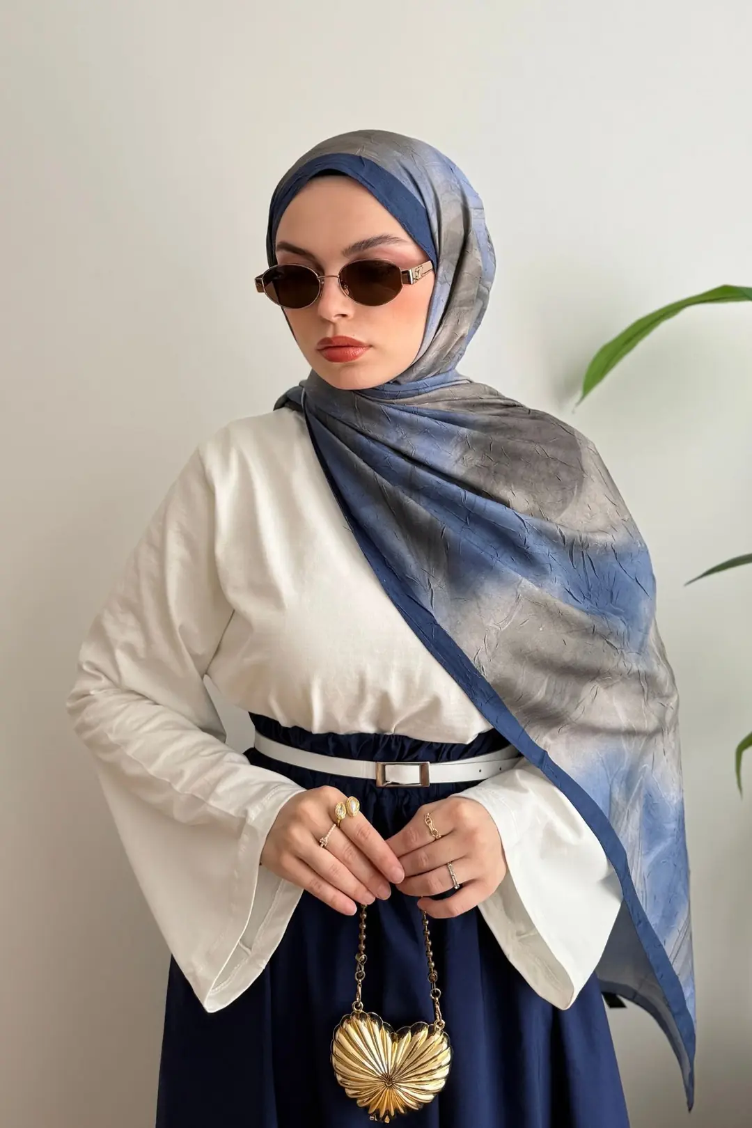 LACİVERT GRİ DESENLİ ŞAL 126 - LACİVERT
