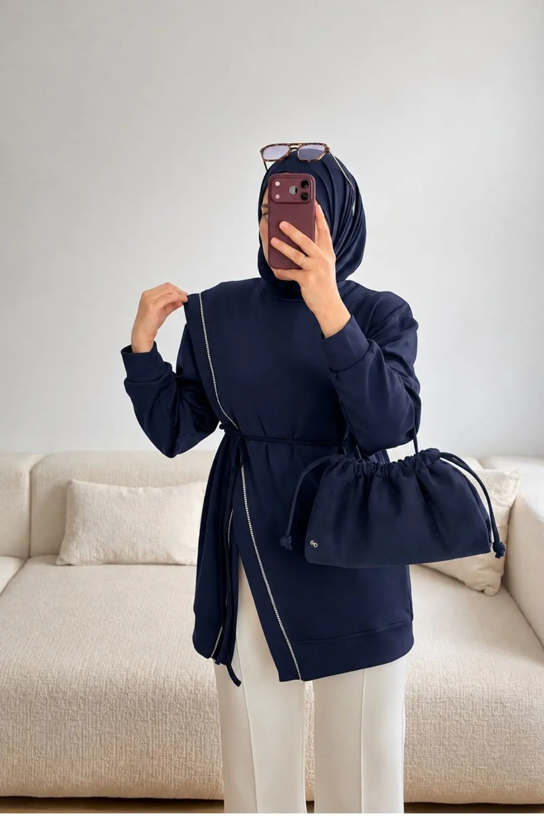 1725 KORDON BİYE DETAYLI SWEATSHİRT - LACİVERT