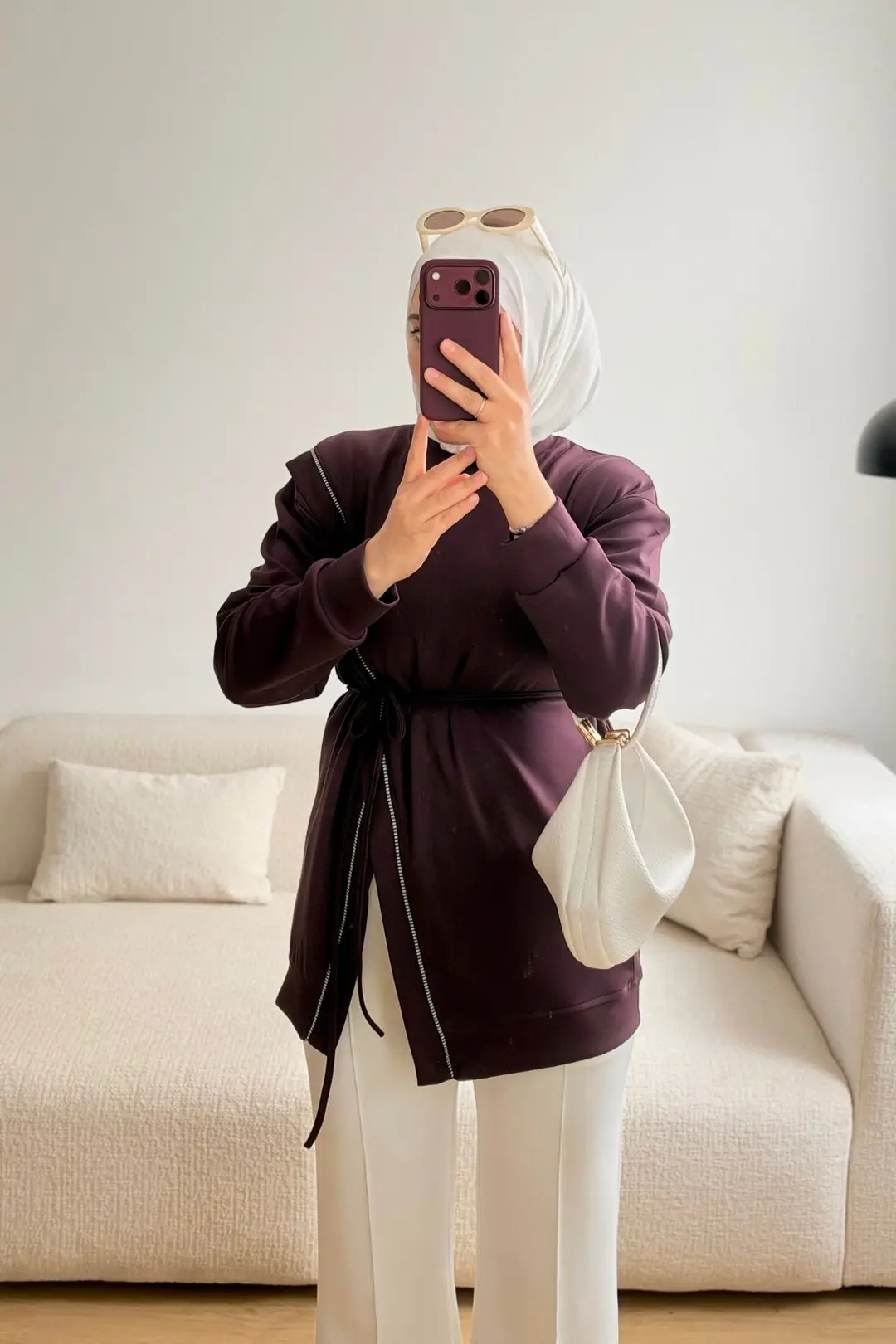 1725 KORDON BİYE DETAYLI SWEATSHİRT - Mürdüm