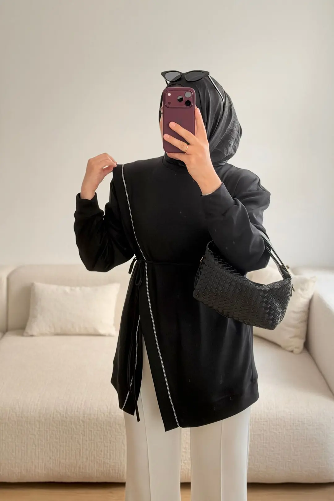 1725 KORDON BİYE DETAYLI SWEATSHİRT - SİYAH