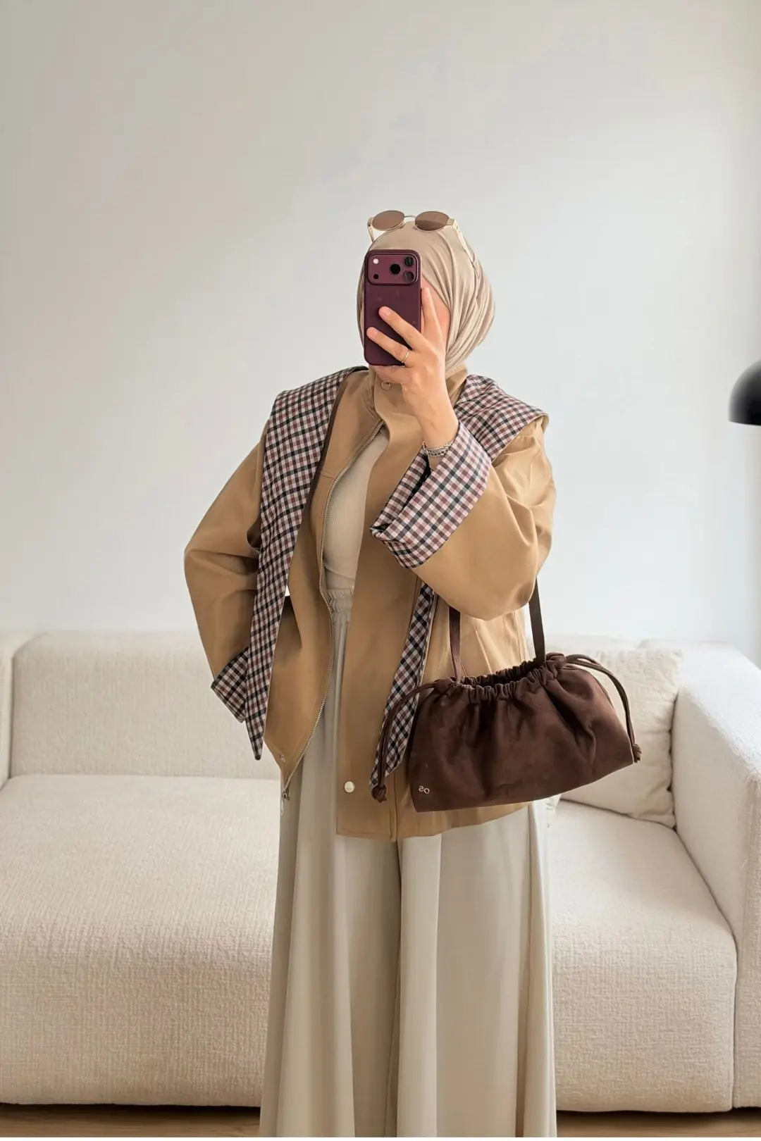 KAPŞON DETAY EKOSE GARNİLİ TRENÇKOT 7878 - CAMEL