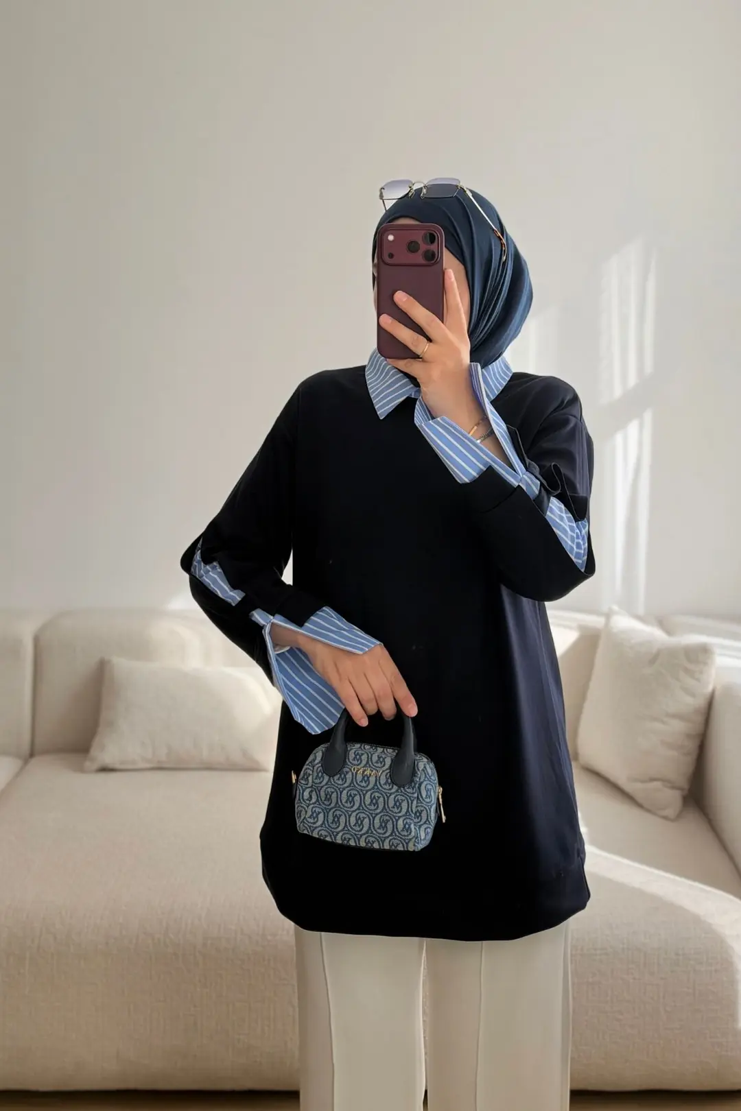 6200 GÖMLEK KOL DETAYLI SWEATSHİRT - LACİVERT