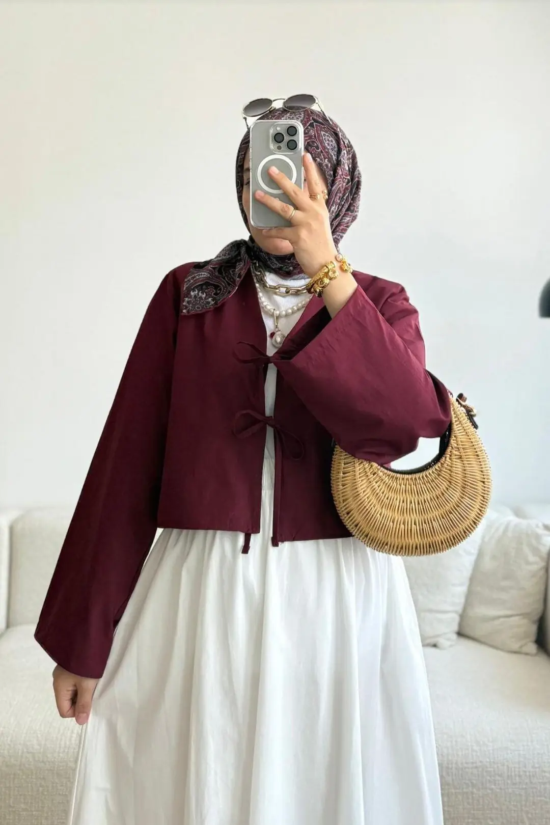 2 BAĞCIKLI POPLİN KİMONO GÖMLEK - BORDO