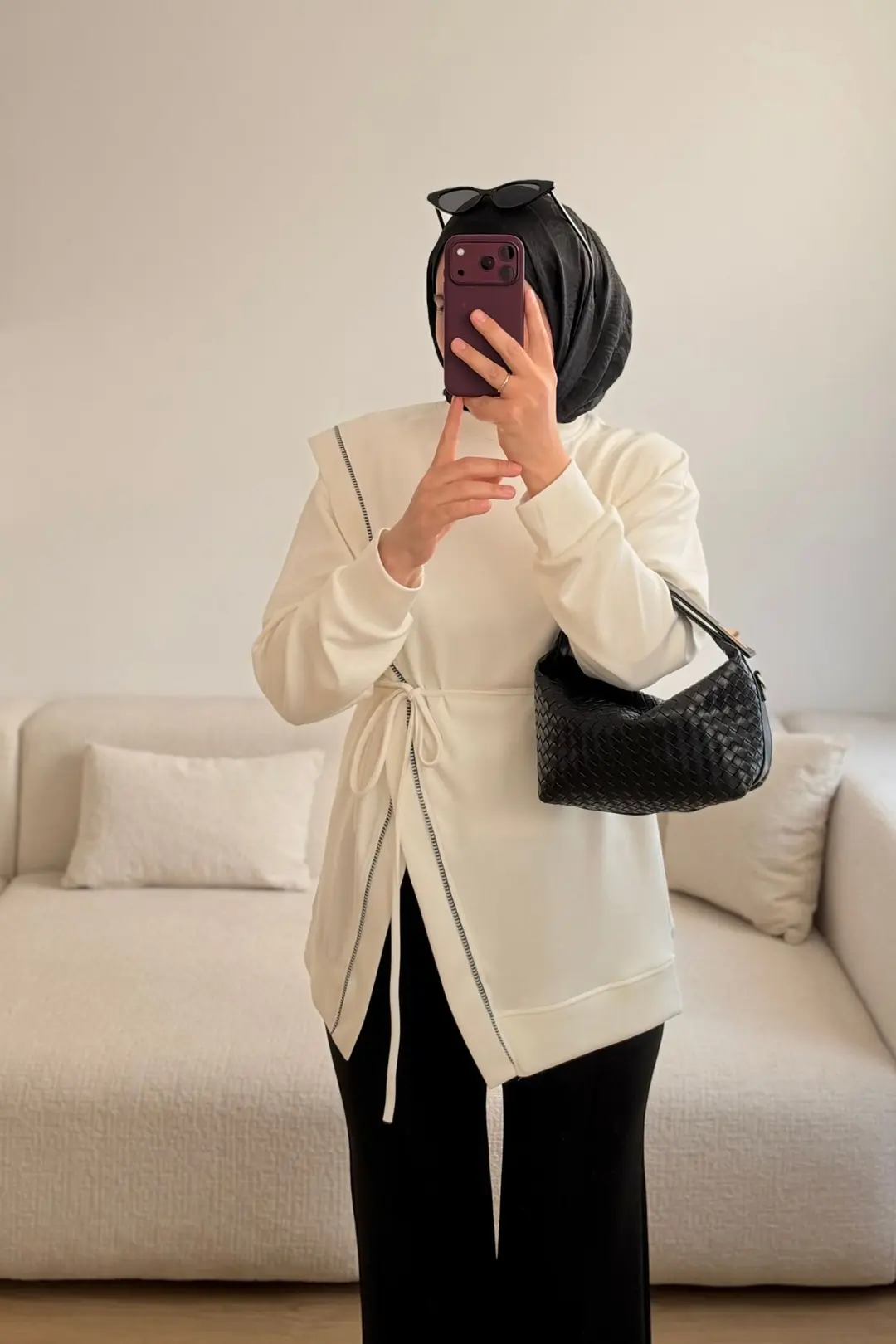 1725 KORDON BİYE DETAYLI SWEATSHİRT - EKRU