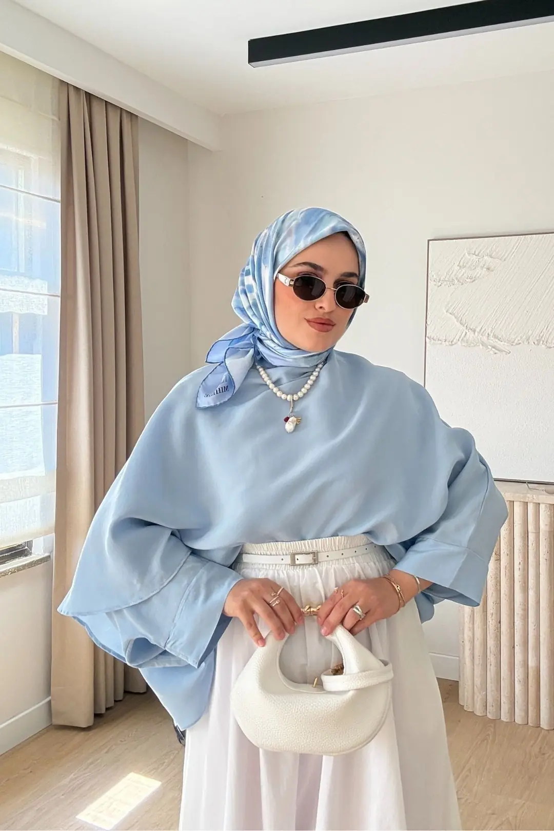 BETTY TENSEL ŞALLI BLUZ - MAVİ