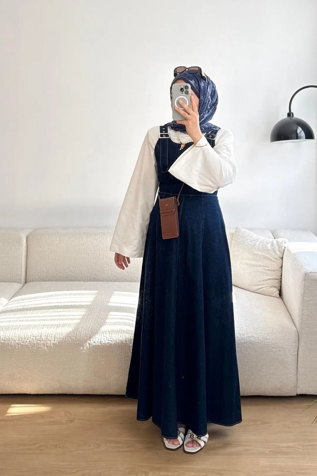 DENİM KUŞ GÖZÜ ASKILI JİLE - KOYU MAVİ