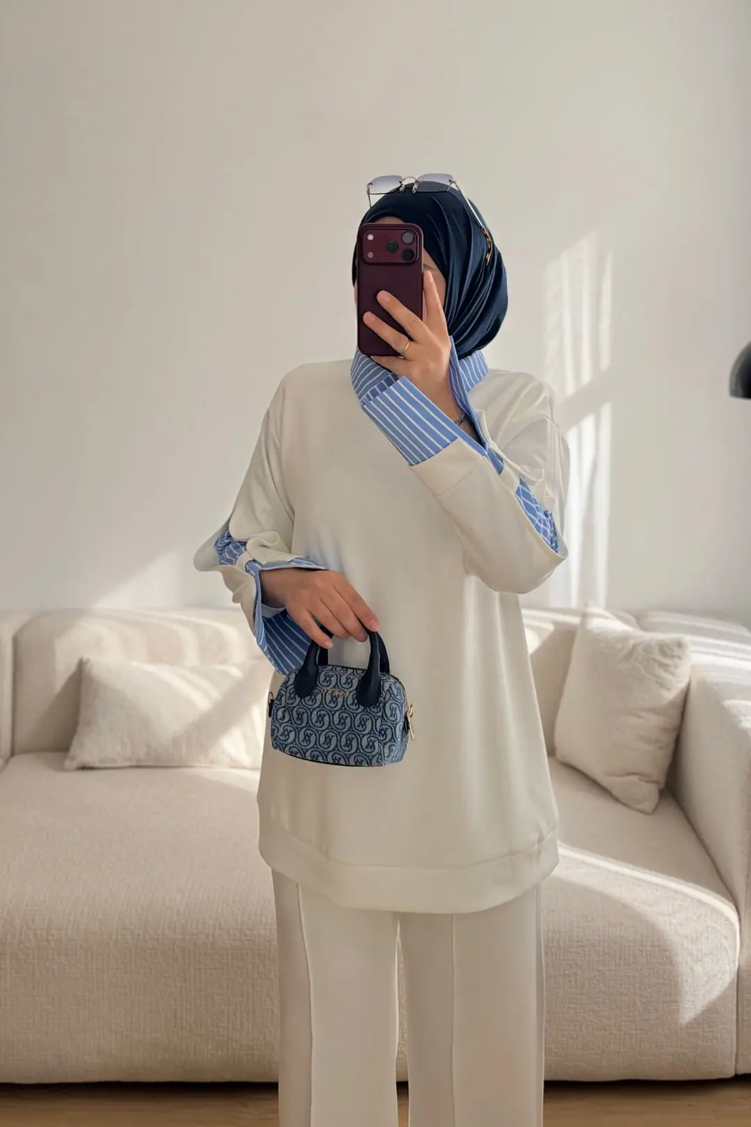 6200 GÖMLEK KOL DETAYLI SWEATSHİRT - BEYAZ